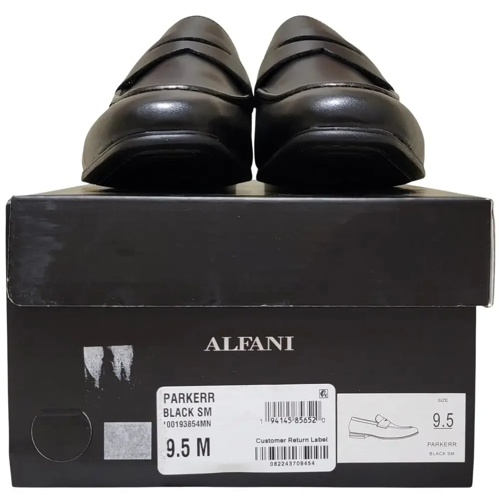 Alfani Men Slip On Penny Loafers Parkerr Size US 9.5M Black Smooth Faux Leather